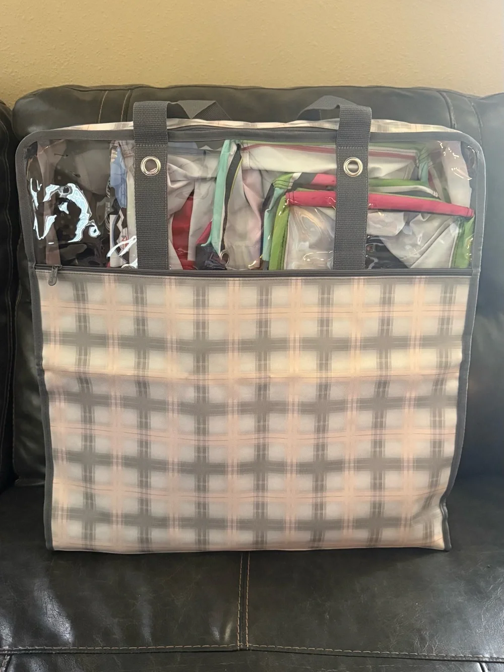 Thirty-one Pale Pink Plaid Utility Storage Tote